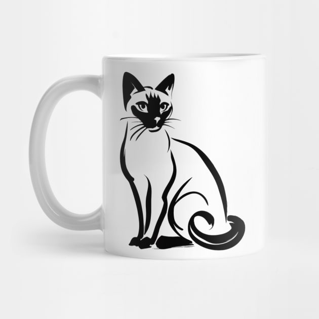 Stick figure of Siamese cat in black ink by WelshDesigns